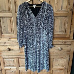 Rebecca Taylor 8‎ Dress Black White Gray Snakeskin V-Neck Long Sleeve Cinch